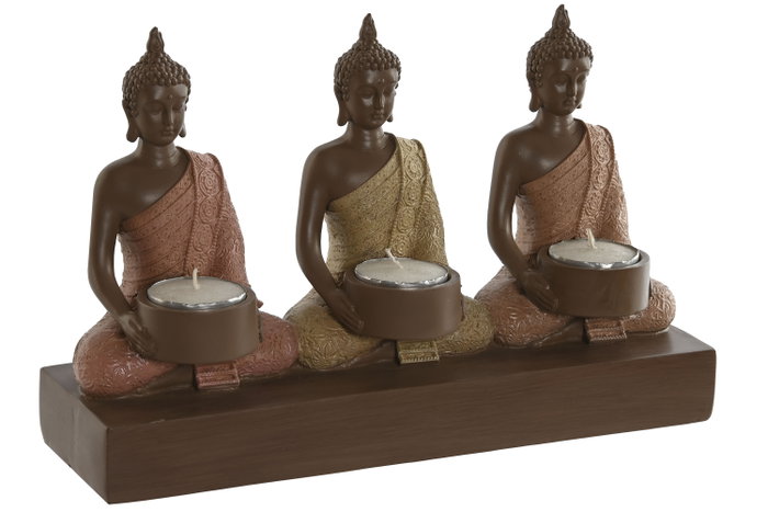 DKD Home Decor Portavelas de Resina Buda Coral para 3 Velas