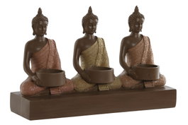 DKD Home Decor Portavelas de Resina Buda Coral para 3 Velas