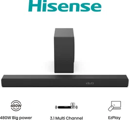Hisense HS3100 Barra de Sonido 3.1 Canales 480W con Subwoofer Inalámbrico - Negro - Bluetooth 5.3, HDMI ARC, Dolby Digital, DTS Virtual:X, Modos EQ (Juego, Película)