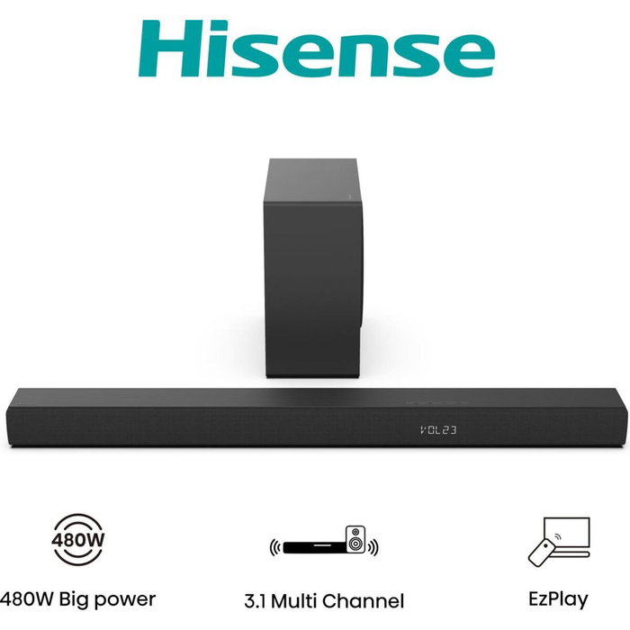 Hisense HS3100 Barra de Sonido 3.1 Canales 480 W Negro Hisense HS3100 Barra de Sonido 3.1 Canales 480 W Negro