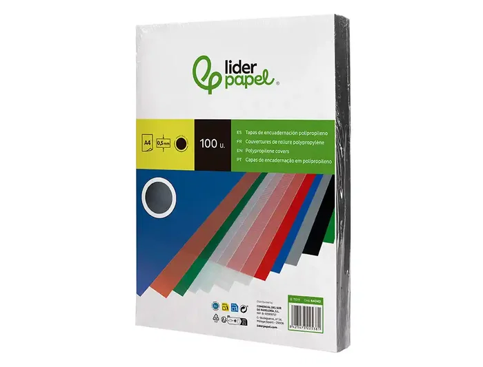 Liderpapel Tapa Encuadernacion Polipropileno Negro Opaco A4 0.5mm Paquete 100 Unidades