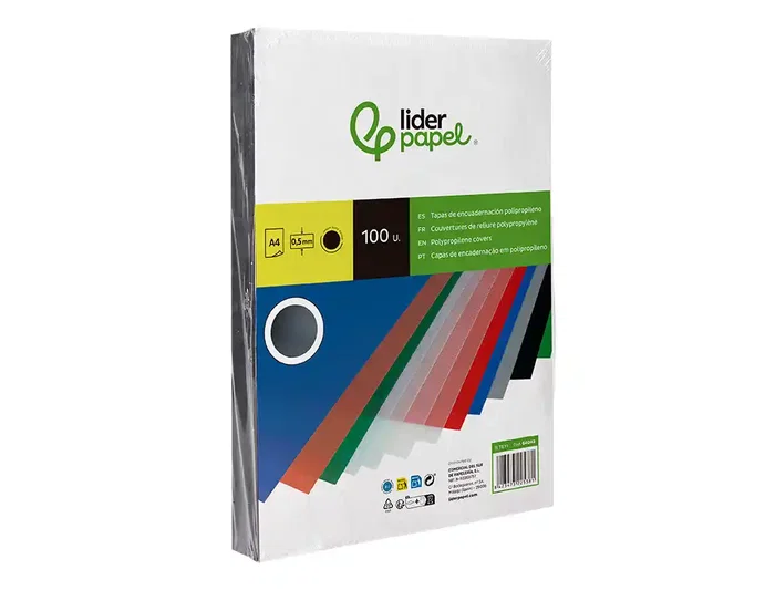 Liderpapel Tapa Encuadernacion Polipropileno Negro Opaco A4 0.5mm Paquete 100 Unidades