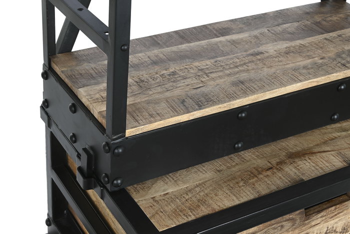 DKD Home Decor Estanteria Loft Natural Negro Metal Mango 47 x 220 x 75 cm