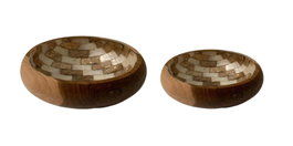 DKD Home Decor Set de 2 Vaciabolsillos de Teca y Capiz Natural