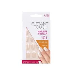 Elegant Touch Conjunto de Uñas Artificiales Natural French, Cuadrado, Desnudo, 24 uds