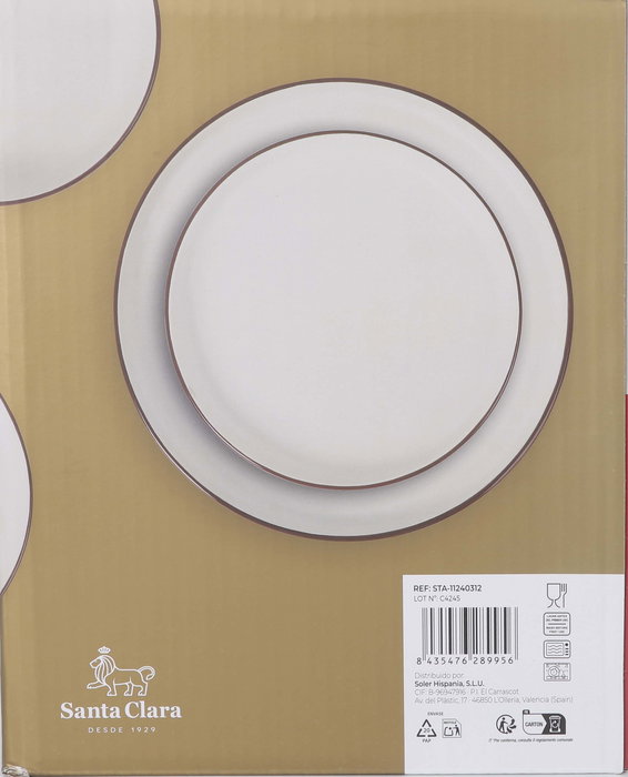 Santa Clara Vajilla Celtia 12 Piezas, Plato 27 cm, Incluye Plato Llano, Plato Hondo y Plato Postre, porcelana (2 Unidades)
