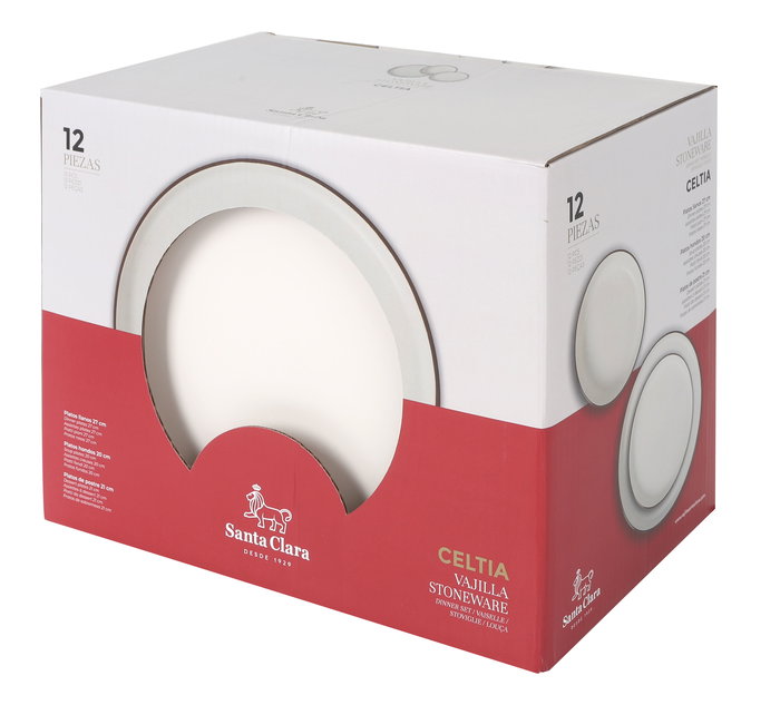 Santa Clara Vajilla Celtia 12 Piezas, Plato 27 cm, Incluye Plato Llano, Plato Hondo y Plato Postre, porcelana (2 Unidades)
