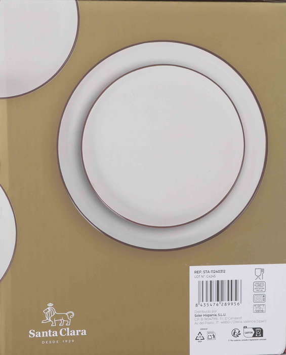 Santa Clara Vajilla Celtia 12 Piezas, Plato 27 cm, Incluye Plato Llano, Plato Hondo y Plato Postre, porcelana (2 Unidades)