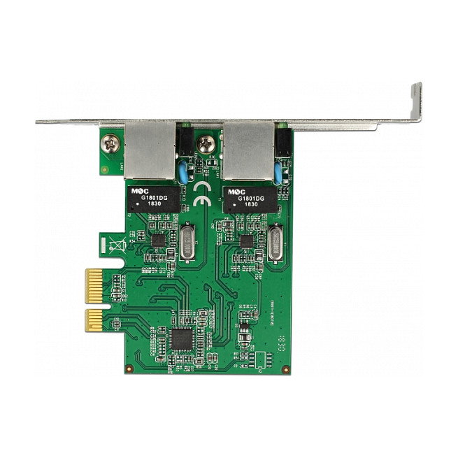 DeLOCK 89999 Tarjeta de Red Gigabit LAN PCI Express x1 Interna, 2 Puertos RJ45, RTL8111H, 10/100/1000 Mbit/s, Verde, para Windows/Mac/Linux