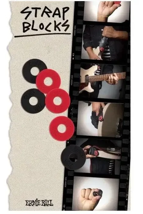 Ernieball Strap Blocks para Guitarra, Rojo y Negro, 4 Piezas