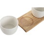 DKD Home Decor Set de Aperitivo de Porcelana y Bambú Blanco, 3 piezas
