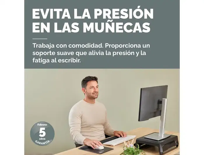 Fellowes Reposamuñecas para Teclado Compacto Negro 100142575 con Almohadilla Hex Cushion