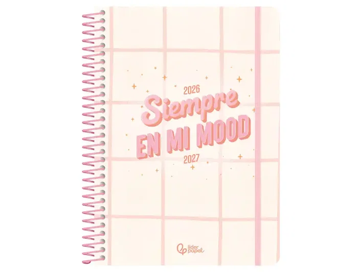Liderpapel Fantasy E Agenda Escolar 2026-2027 Espiral Graphic Día Página A6 Bilingüe con Papel FSC 80g y Gomilla - Color Rosa