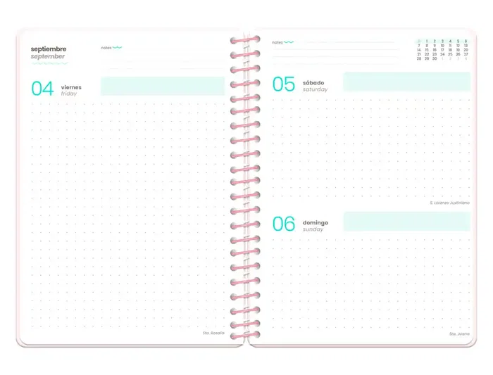 Liderpapel Fantasy E Agenda Escolar 2026-2027 Espiral Graphic Día Página A6 Bilingüe con Papel FSC 80g y Gomilla - Color Rosa