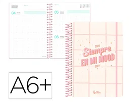 Liderpapel Fantasy E Agenda Escolar 2026-2027 Espiral Graphic Día Página A6 Bilingüe con Papel FSC 80g y Gomilla - Color Rosa