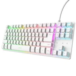 Trust Gaming GXT 833 Thado TKL - Teclado Gaming Metálico Compacto Tenkeyless 80% con Retroiluminación LED Multicolor RGB, Anti-Ghosting 10 Teclas, Cable 1.8m, Blanco