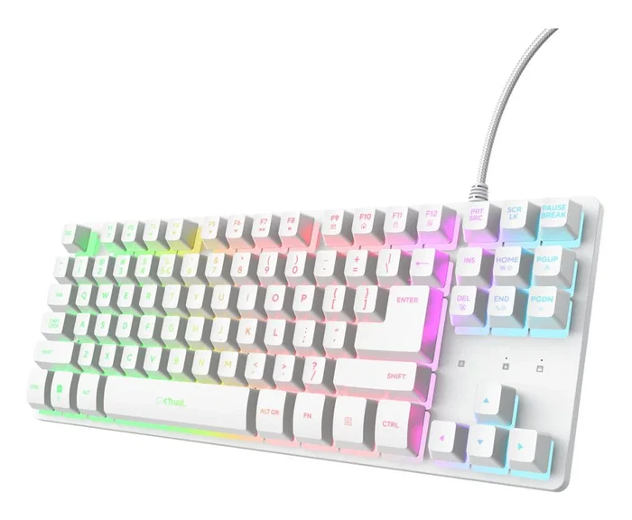 Trust GXT 833W Thado TKL Teclado Gaming Mecánico Tenkeyless USB - Retroiluminación RGB, Interruptor Mecánico, Diseño QWERTY Español, Color Blanco