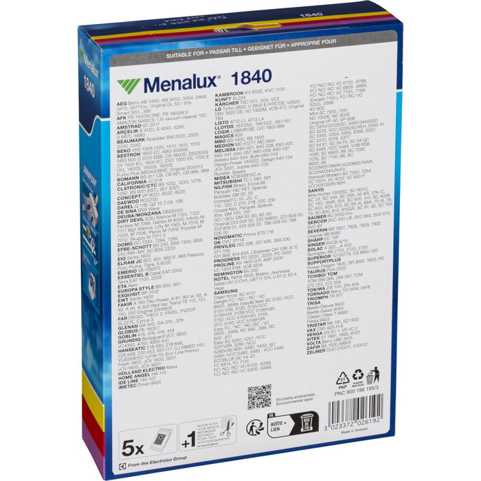 Menalux 1840 Bolsas para aspiradora, Pack de 5 unidades