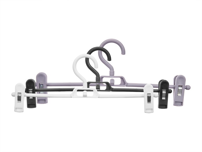 Kipit Set 4 Perchas con Pinzas, 3 Colores Surtidos Oscuras, Plástico y Metal, 34 x 3.5 x 22 cm (Set de 24)