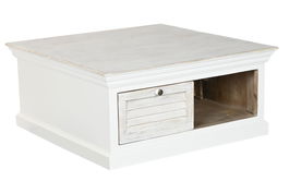 DKD Home Decor Mesa Centro Romantico Blanco Mango 90x90x40 cm 2 Cajones