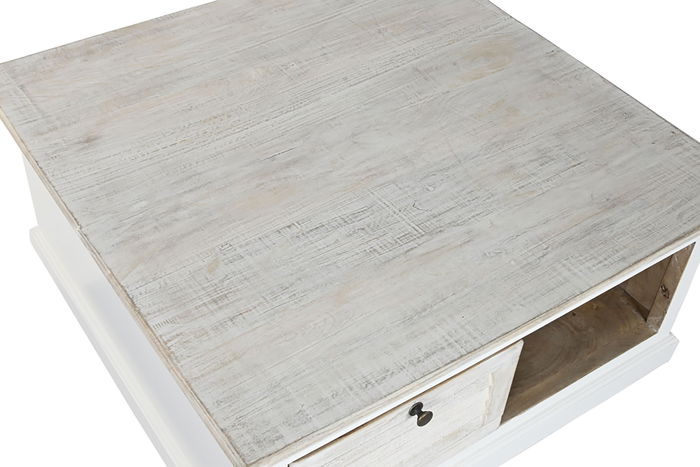 DKD Home Decor Mesa Centro Romantico Blanco Mango 90x90x40 cm 2 Cajones