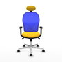 PIQUERAS Y CRESPO Silla de oficina Jorquera con mecanismo Sincro, Similpiel Amarillo y Malla Azul