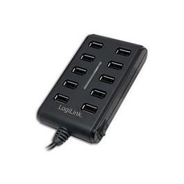 LogiLink Hub USB 2.0 de 10 Puertos con Adaptador de Corriente 3.5A y Interruptores Individuales