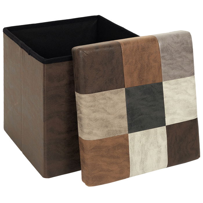 Home Deco Factory Caja-Puf Plegable Patchwork Poliéster Colección Industriel