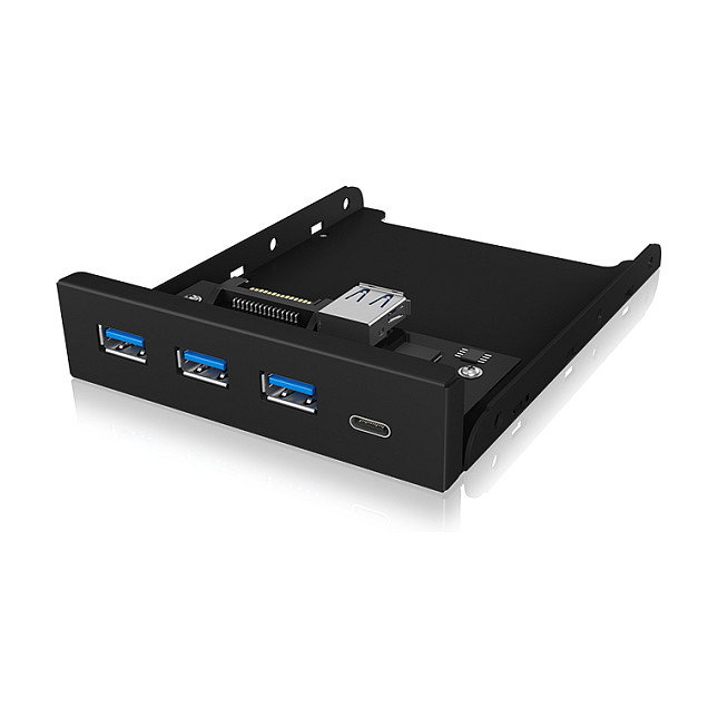 ICY BOX IB-HUB1418-i3 Hub USB 3.0 Frontpanel con 3 Puertos Tipo A y 1 Puerto Tipo C, Negro - GL3520 ASM1543, 101 mm x 137 mm x 25 mm, 143 g