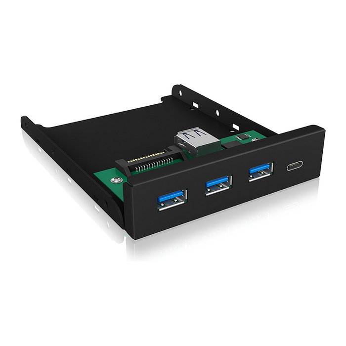 ICY BOX IB-HUB1418-i3 Hub USB 3.0 Frontpanel con 3 Puertos Tipo A y 1 Puerto Tipo C, Negro - GL3520 ASM1543, 101 mm x 137 mm x 25 mm, 143 g