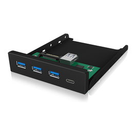 ICY BOX IB-HUB1418-i3 Hub USB 3.0 Frontpanel con 3 Puertos Tipo A y 1 Puerto Tipo C, Negro - GL3520 ASM1543, 101 mm x 137 mm x 25 mm, 143 g