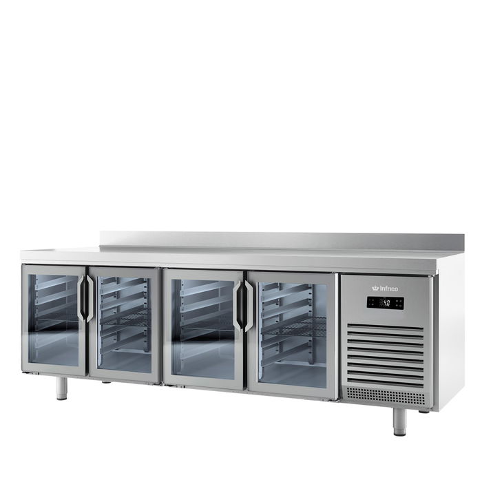 INFRICO Frente de Mostrador Refrigerado 4 Puertas S/E 2452x600x1000 mm, 695 l, Acero Inoxidable AISI 304, Control Digital