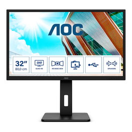 AOC Q32P2 Monitor 31.5" (80cm) QHD 2K 2560x1440 IPS 75Hz 4ms - Hub USB 3.2, Altavoces, HDMI/DP, VESA, Negro