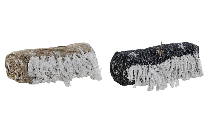 DKD Home Decor Plaid Mediterraneo Azul Beige 170 x 130 cm (4 Unidades) Algodon