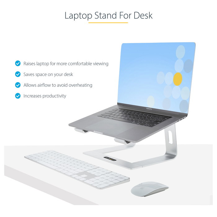 StarTech Soporte de Escritorio para Portátil de Aluminio, Base Elevadora Ergonómica, Plata, hasta 5kg