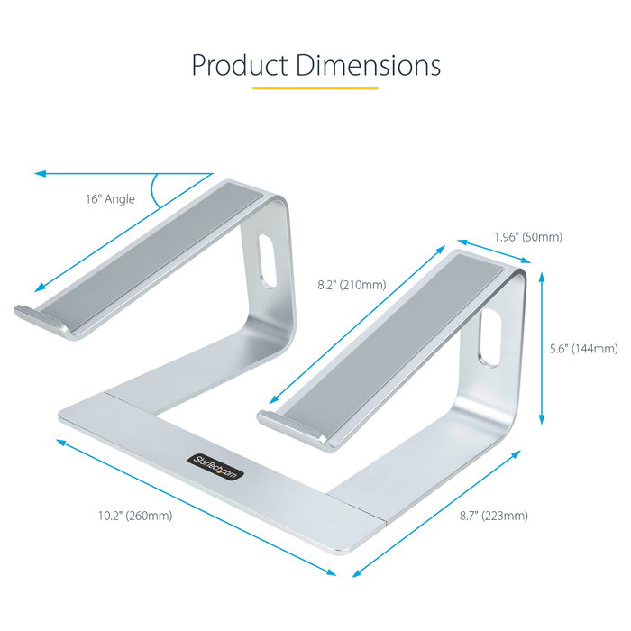 StarTech Soporte de Escritorio para Portátil de Aluminio, Base Elevadora Ergonómica, Plata, hasta 5kg