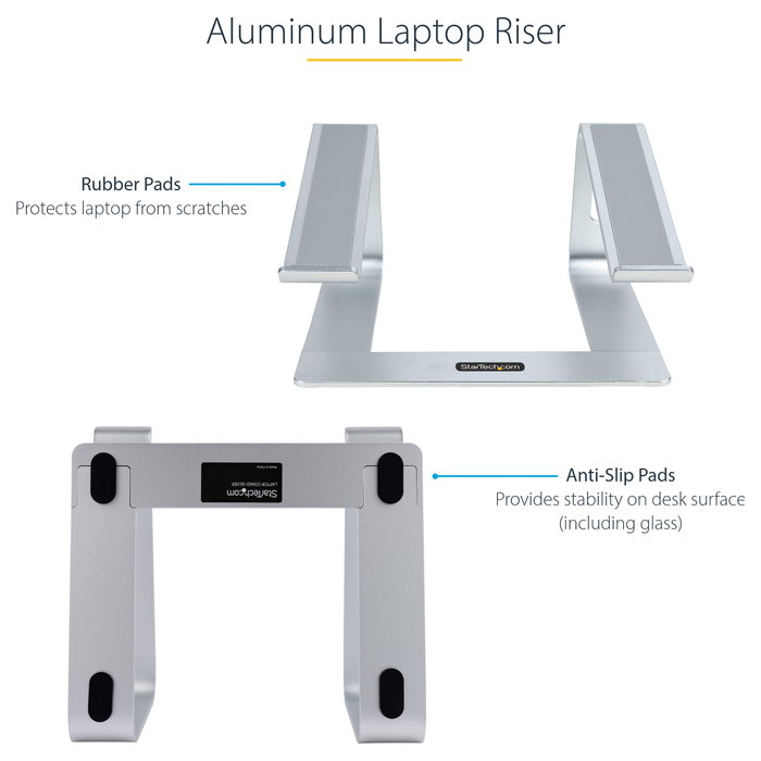 StarTech Soporte de Escritorio para Portátil de Aluminio, Base Elevadora Ergonómica, Plata, hasta 5kg