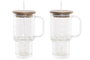 DKD Home Decor Set de 2 Tazas de Cristal Acacia Relieve Transparente 430ml