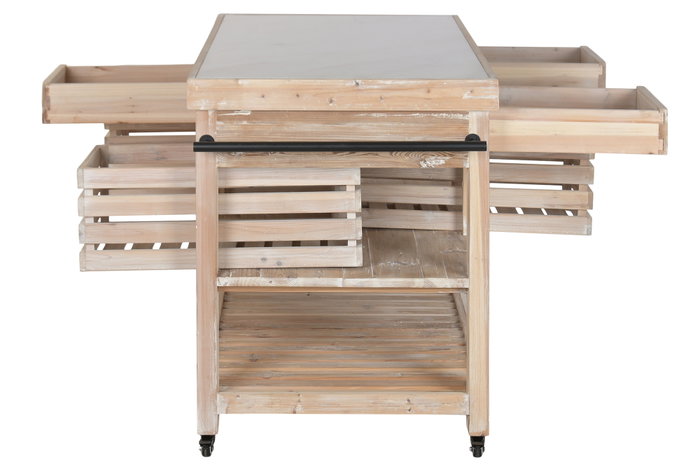 DKD Home Decor Isla de Cocina Cottage Blanco Negro 96 x 142 x 75 cm Abeto Piedra Sinterizada