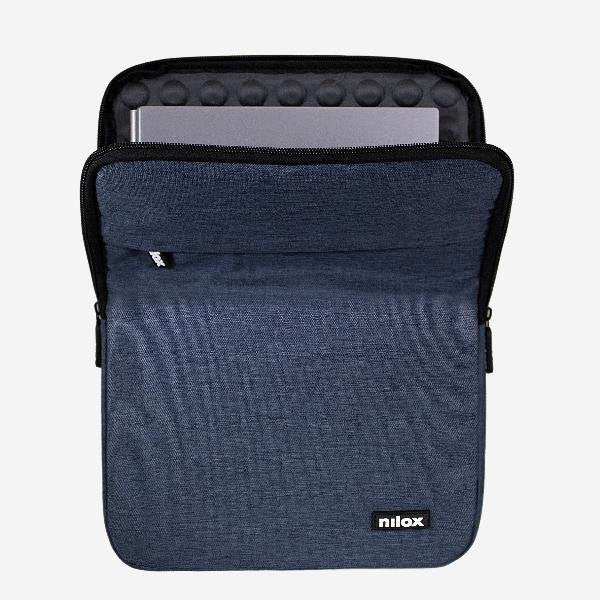 Nilox Funda Sleeve Acolchada para Portátil o Tablet de 15.6 Pulgadas (39.6 cm) con 2 Compartimentos - Azul