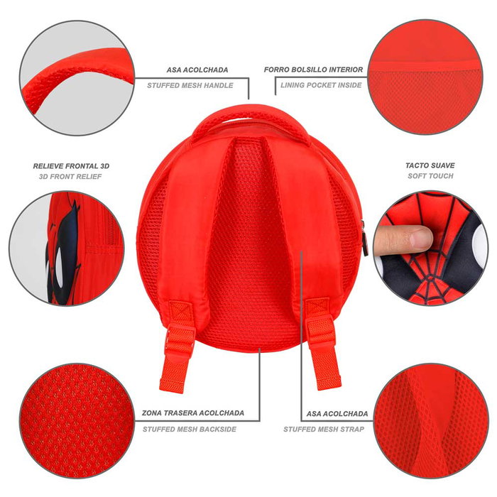 Marvel Spiderman Mochila Infantil Redonda 3D Emoji Rojo Marvel Spiderman Mochila Infantil Redonda 3D Emoji Rojo