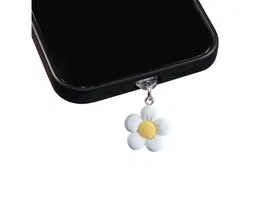 Wondee Charm Funny Protegepuertos Móvil con Colgante Floral Blanco para Tipo-C - Protección Contra Polvo y Decoración para Smartphone