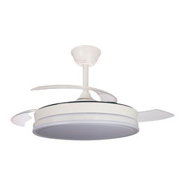 Cristalrecord Supereco - Ventilador de Techo LED Blanco 106 cm, 3 Aspas Retráctiles, Luz 3CCT Dimmable (3000K-5700K, 4400 lm), Motor DC, 6 Velocidades, Mando a Distancia
