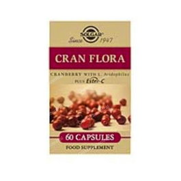 SOLGAR Cran Flora Arándano Rojo con Probióticos y Vitamina C Ester-C para el Tracto Urinario 60 Cápsulas