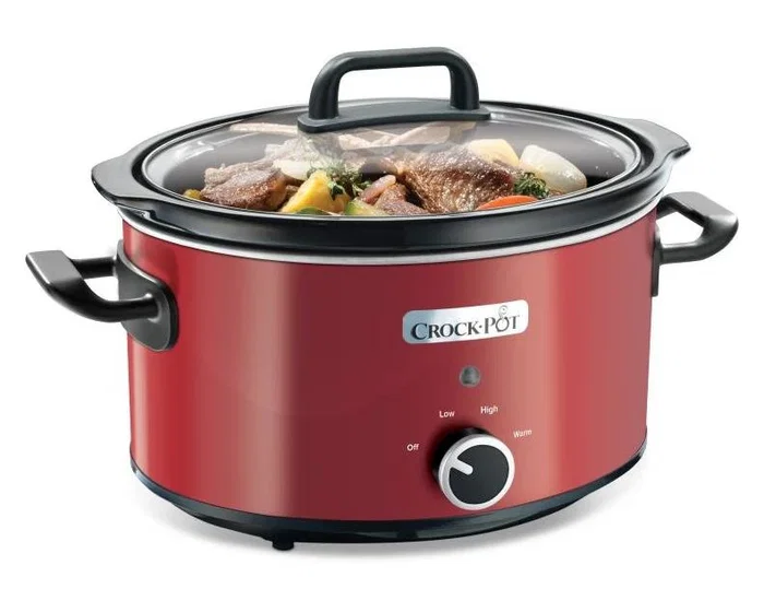 Crock-Pot SCV400RD Olla de Cocción Lenta 3,5 Litros para 4 Personas, 2 Ajustes de Temperatura, Tazón Cerámico Extraíble, Color Negro y Rojo
