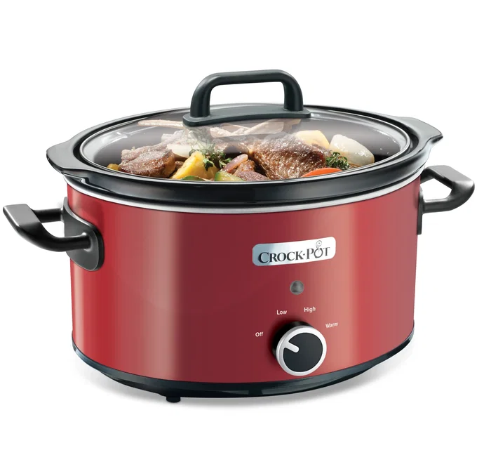 Crock-Pot SCV400RD Olla de Cocción Lenta 3,5 Litros para 4 Personas, 2 Ajustes de Temperatura, Tazón Cerámico Extraíble, Color Negro y Rojo