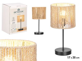 Giftdecor Lámpara de Sobremesa Cilindro con Detalle de Cuerda, Color Negro/Natural, 17.5x27x17.5 cm, con Casquillo E27 (Bombilla no Incluida) (Set de 6)