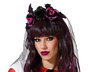 Diadema Halloween Rosas Púrpura Mujer Adulto con Velo Negro para Disfraces Góticos y Vampiresa