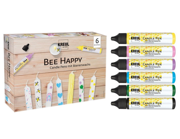 Kreul Set 6 Pen pintura para velas Bee Happy