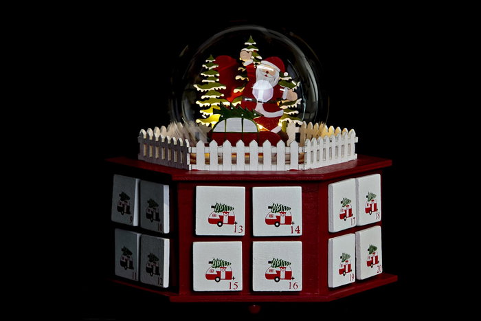 DKD Home Decor Calendario Adviento Navidad Fantasia Verde Rojo 19 x 20 x 22 cm (2 Unidades) LED Madera Acrílico